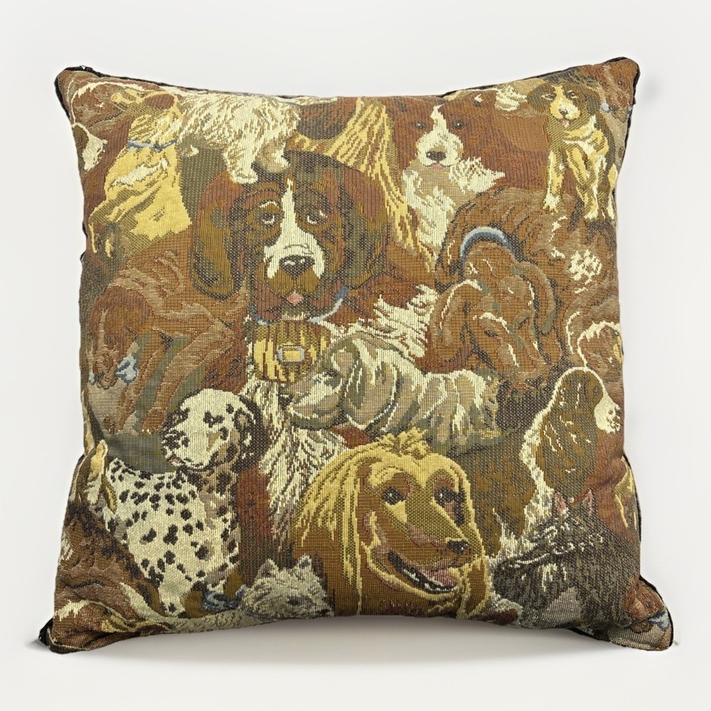 Vintage Dog Tapestry Throw Pillow Corgi Dalmatian Terrier Lab 16x16"